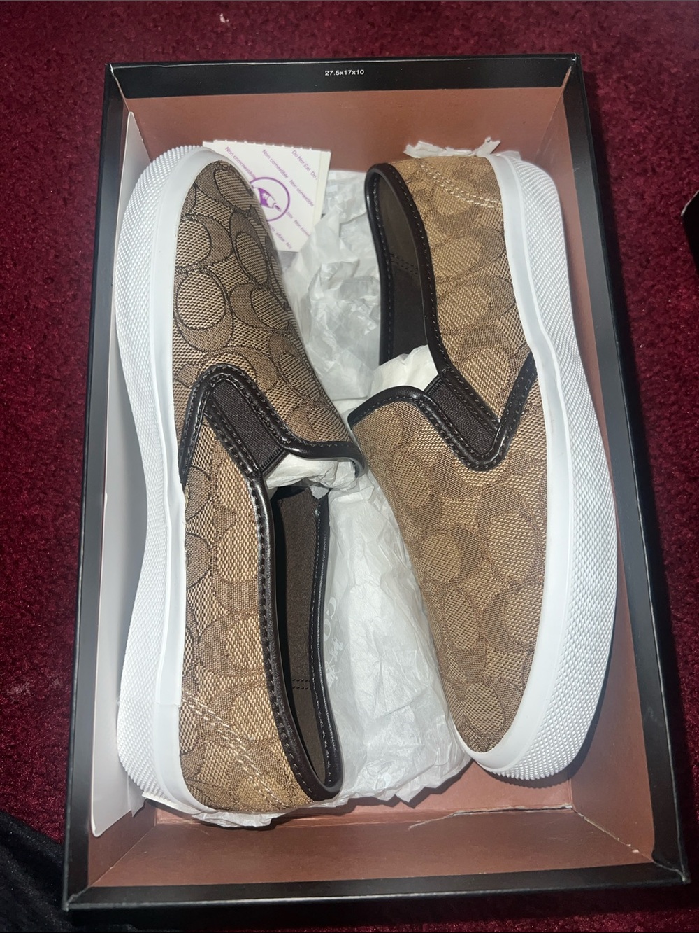 Coach Signature Slip-On Sneakers in Brown and White